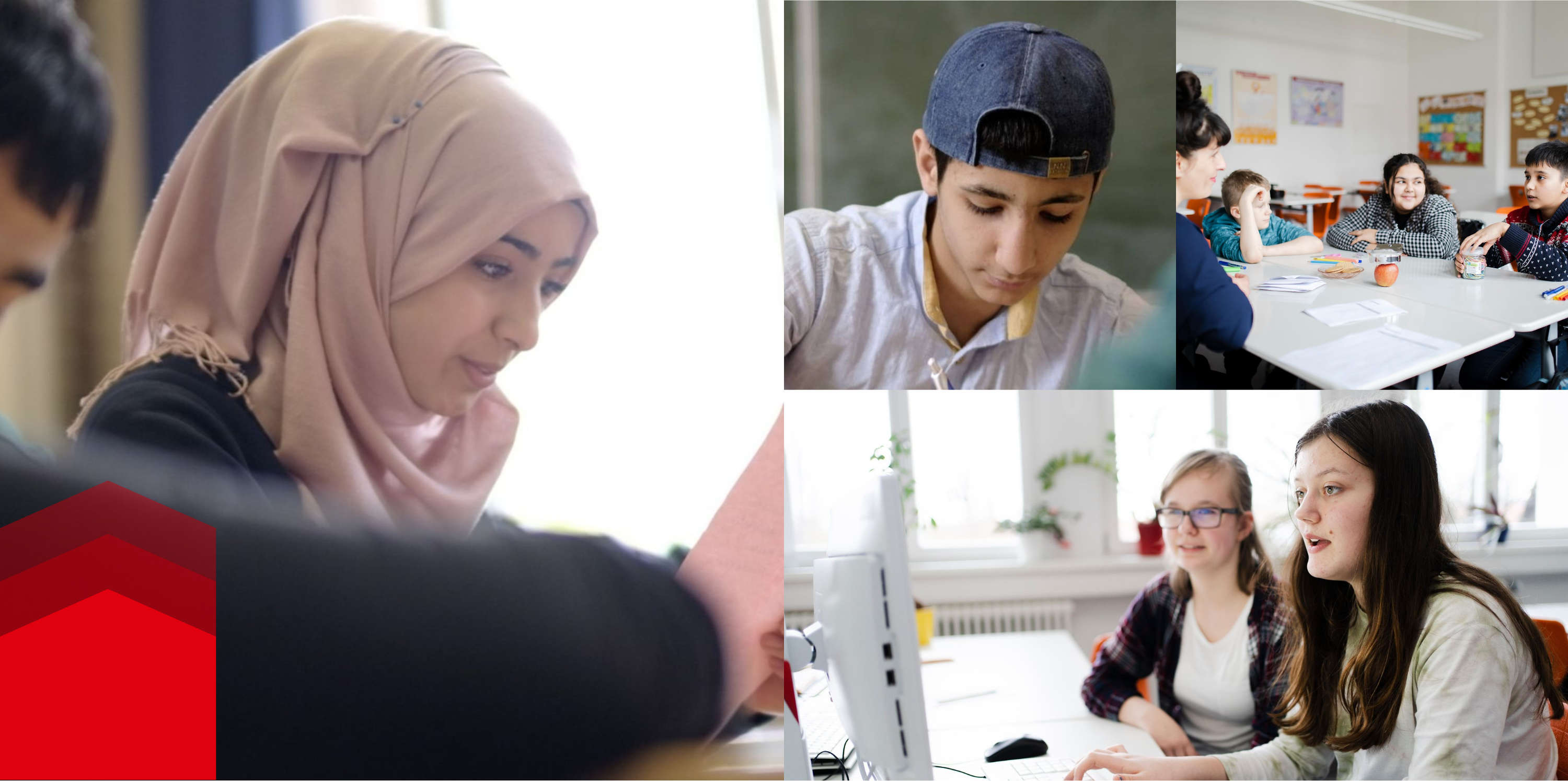 Kolase gambar dengan anak-anak dari berbagai negara di sekolah 