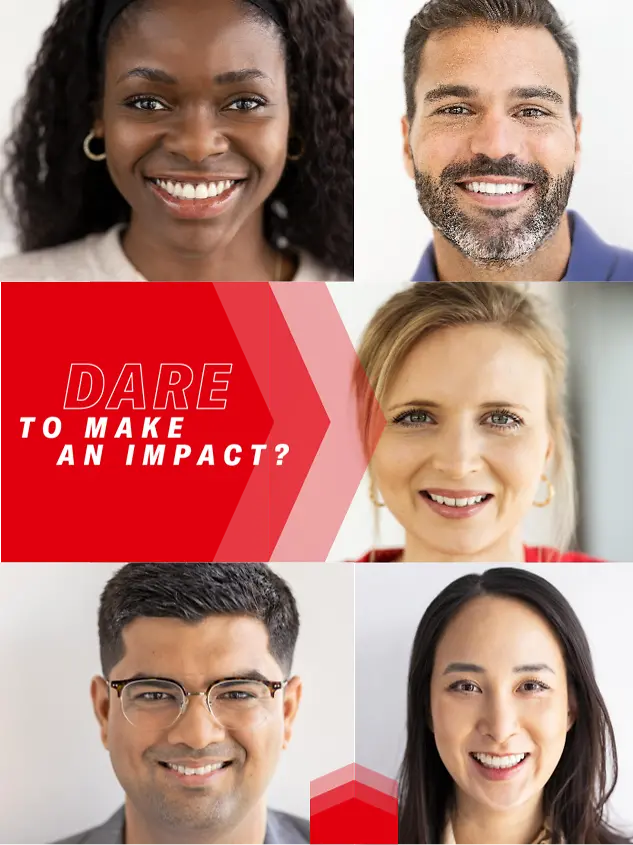 Collage of employees for Henkel’s “Dare to make an impact?” employer branding campaign.