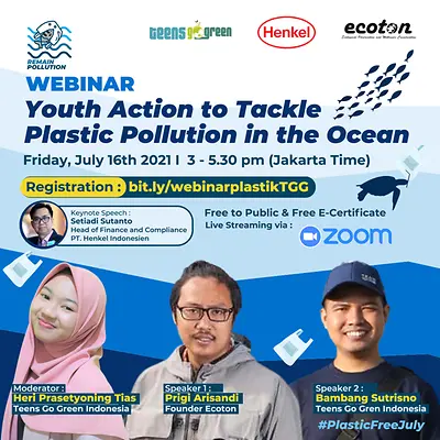 Poster di webinar polusi plastik.