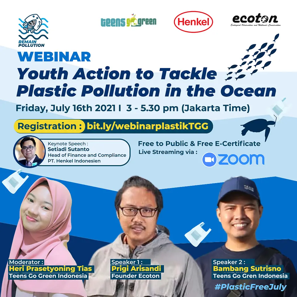 Poster di webinar polusi plastik.