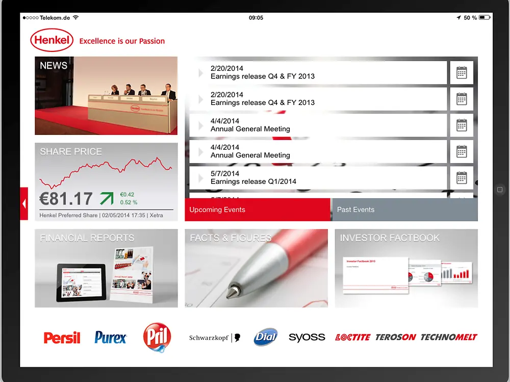 The IR section of the App offers latest financial news, share data, information on events, and financial publications