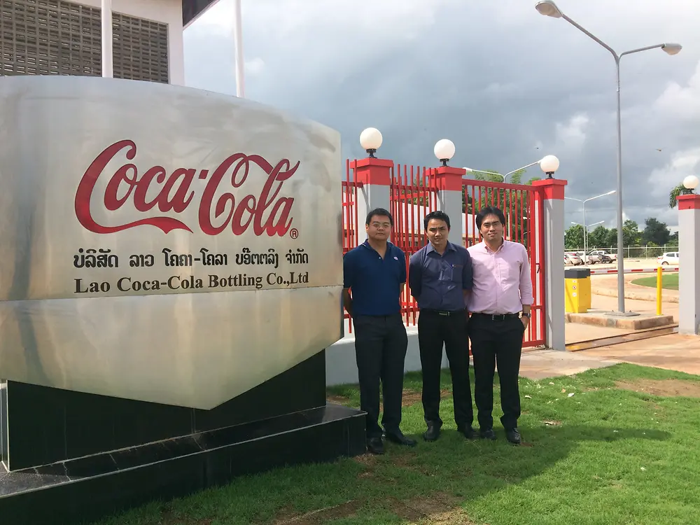 The Henkel Thailand Industrial Adhesives team in Laos (from left): Kwanchai Udomkiattikul, Business Manager; Narawut Chapunya, Sales Engineer; and Chatiruj Kengananskul, Sales Manager.