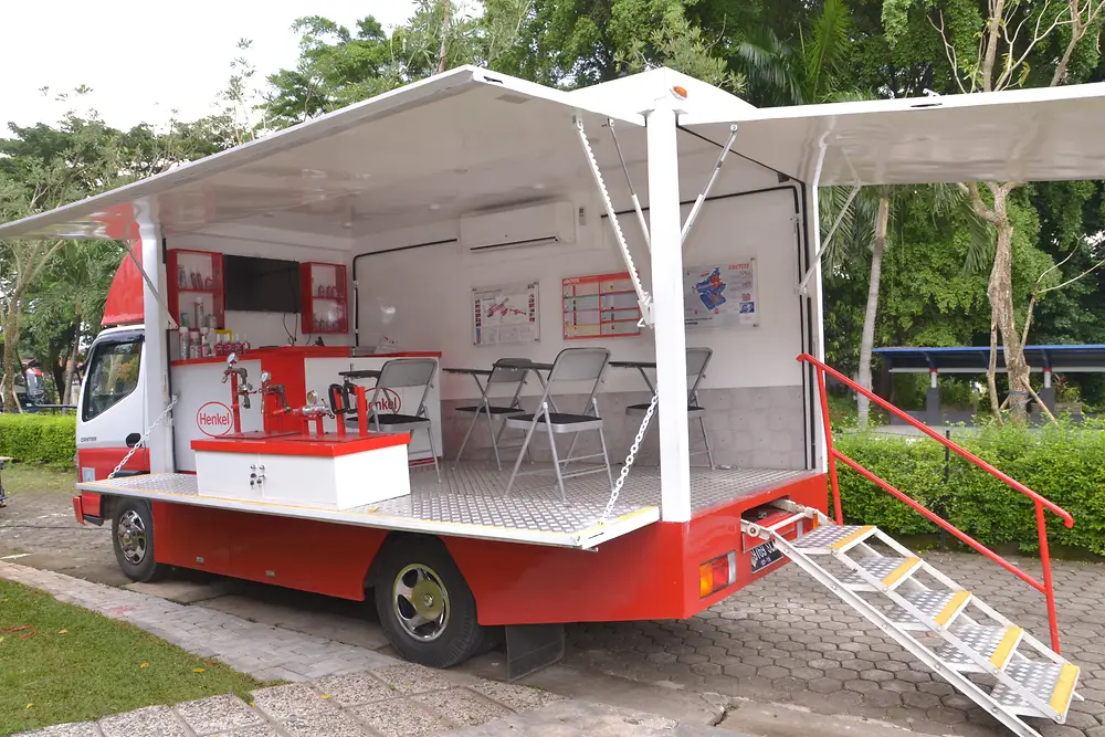 The Loctite Mobile Maintenance Solutions vehicle is a specially designed car, fully furnished with product samples, hands-on material and training and testing equipment